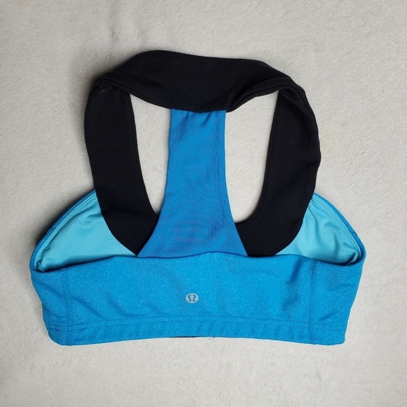 Lululemon Blue & Black Logo Scoop Neck Mesh Racerback Sports Bra - Picture 5 of 8